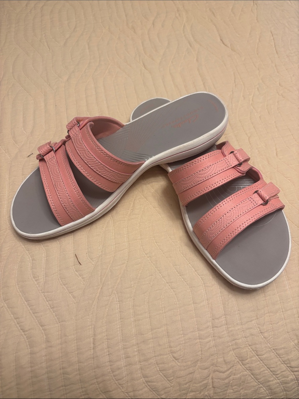 Clarks Pink Triple-Strap Slide Sandals